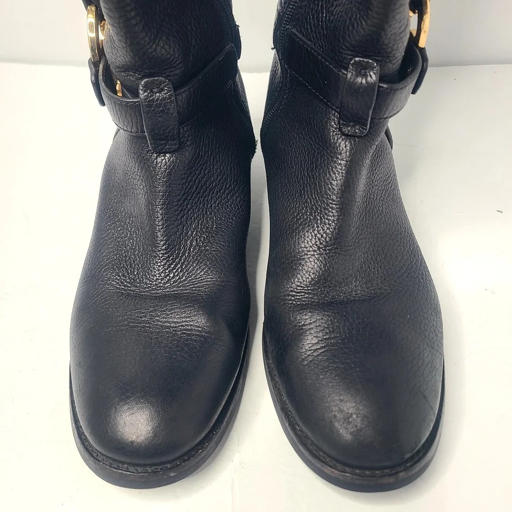 Tory Burch Amanda Medallion Riding Equestrian Tall Leather‎ Boots 8.5 M Black